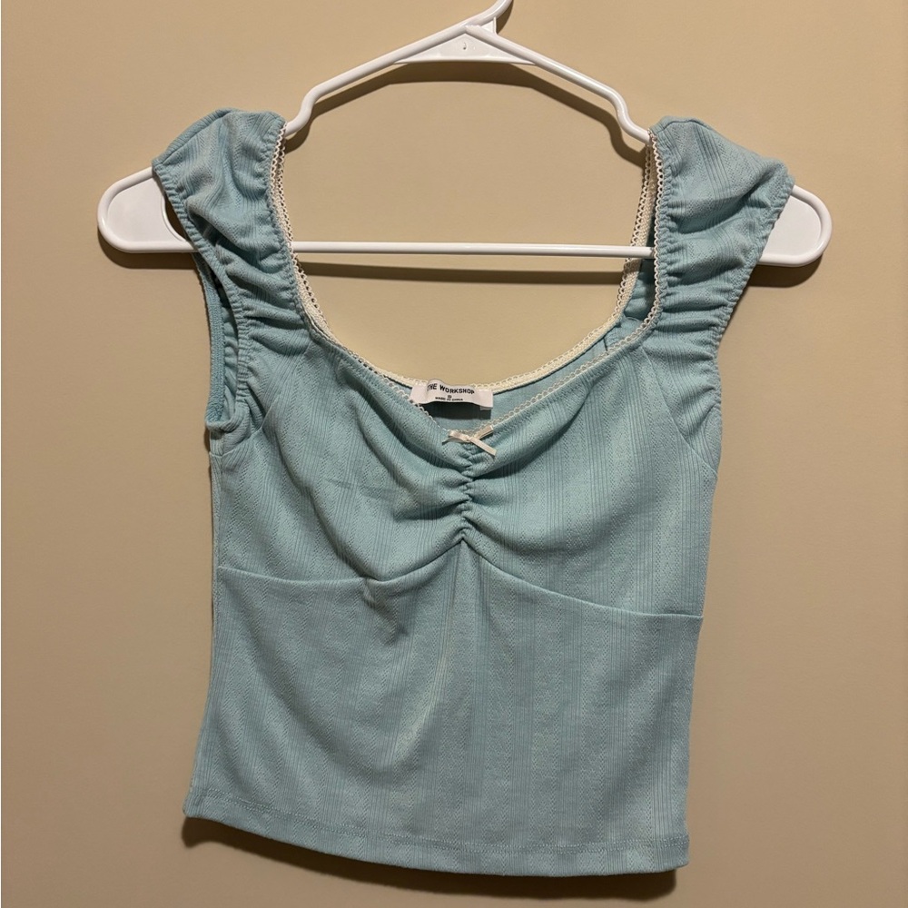 Workshop Republic Clothing Sky Blue Ruched Crop Top